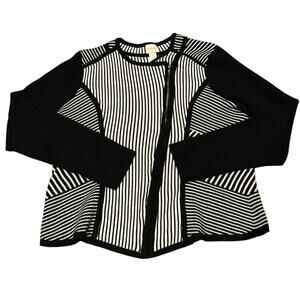 Chico's Natania Black/White Stripe asymmetrical Zip Up Cardigan Sweater size 12